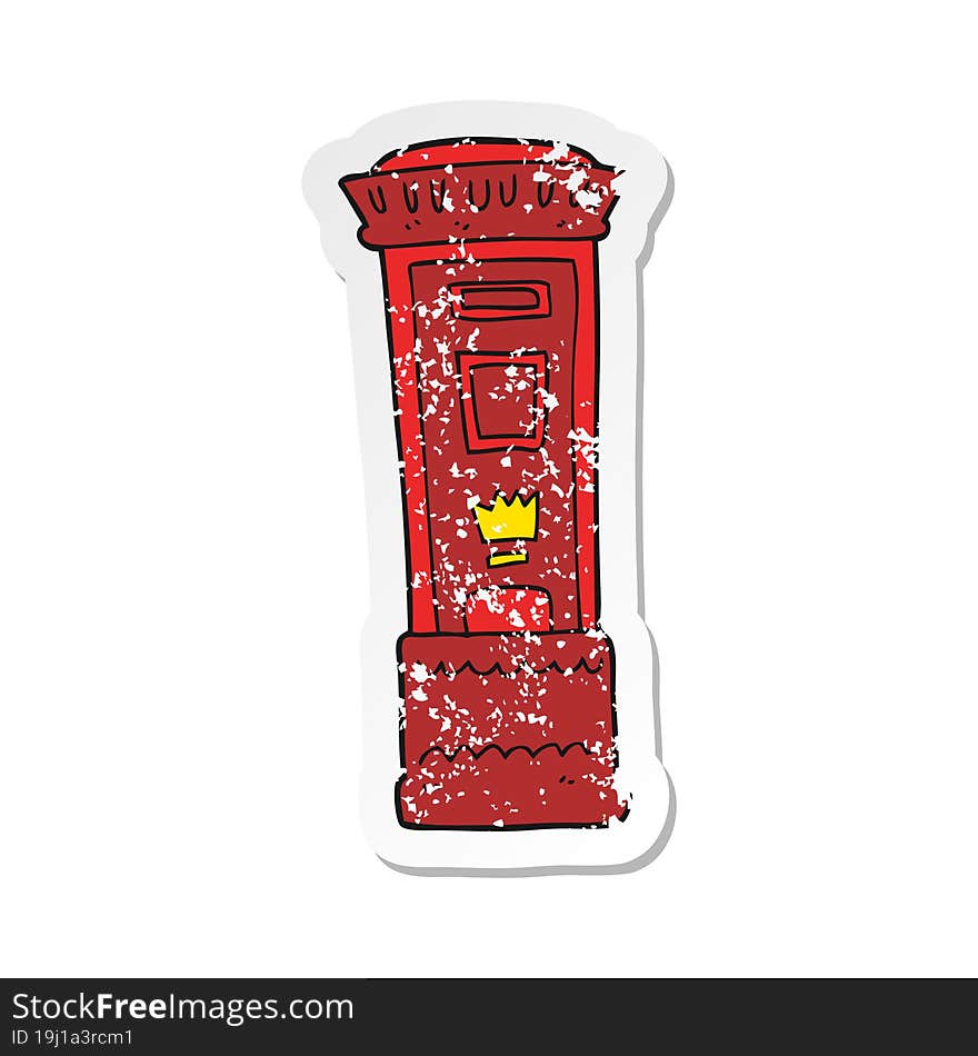 Retro Distressed Sticker Of A Cartoon British Post Box