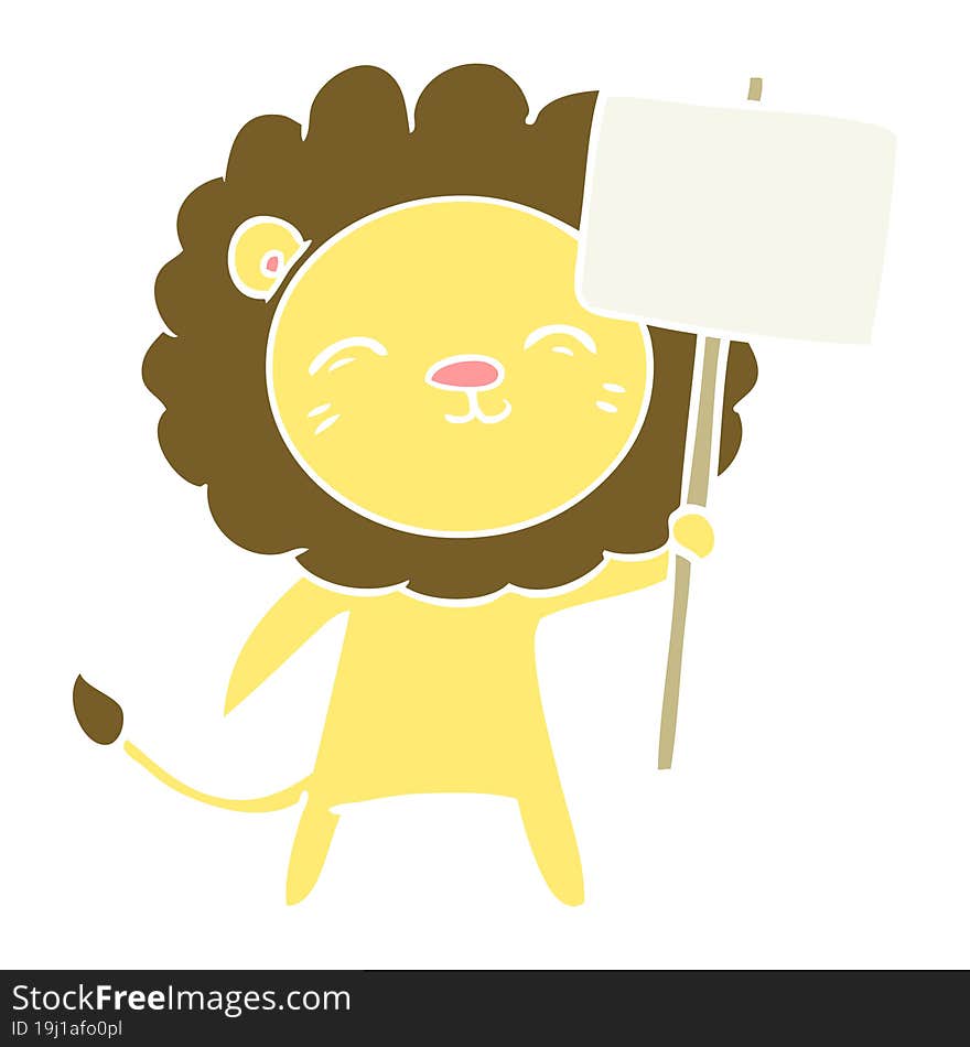 Flat Color Style Cartoon Lion With Protest Sign