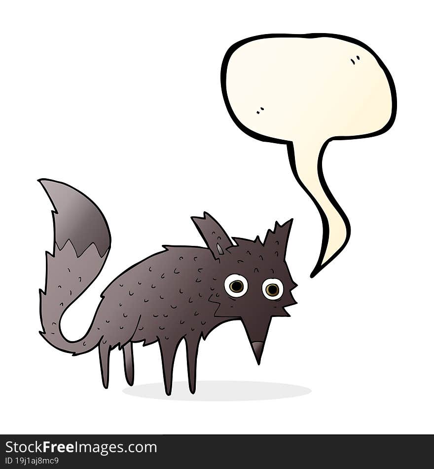 funny cartoon little wolf with speech bubble