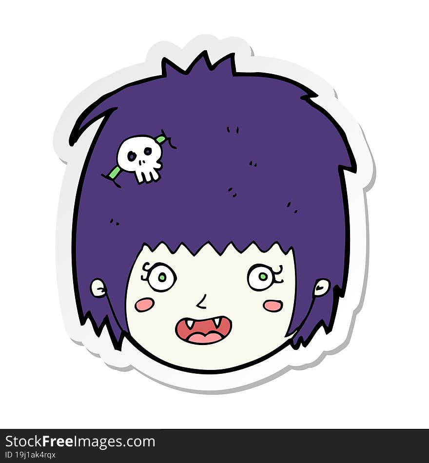 sticker of a cartoon happy vampire girl face