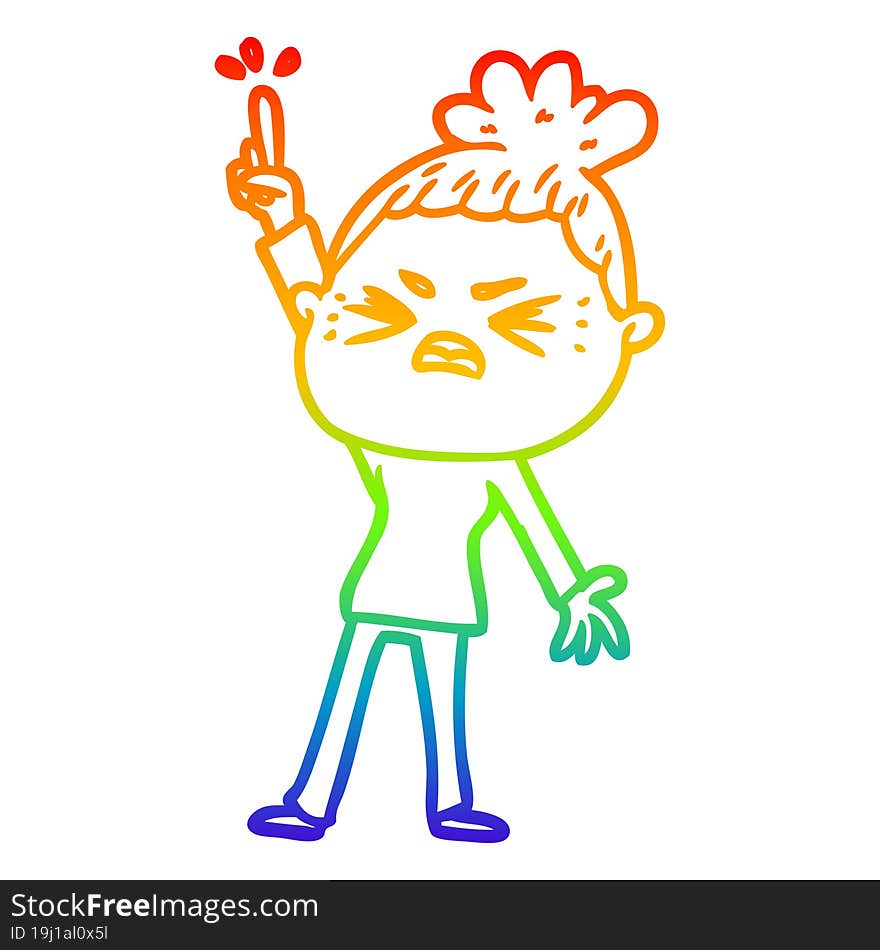 Rainbow Gradient Line Drawing Cartoon Angry Woman