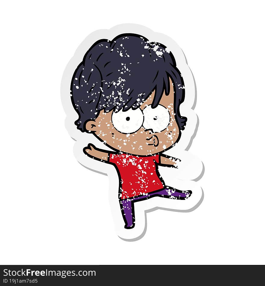 distressed sticker of a cartoon woman