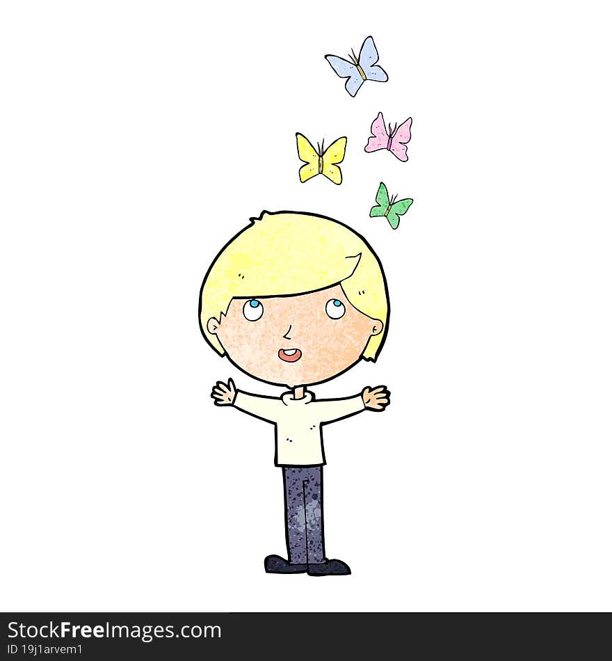 Cartoon Man And Butterflies