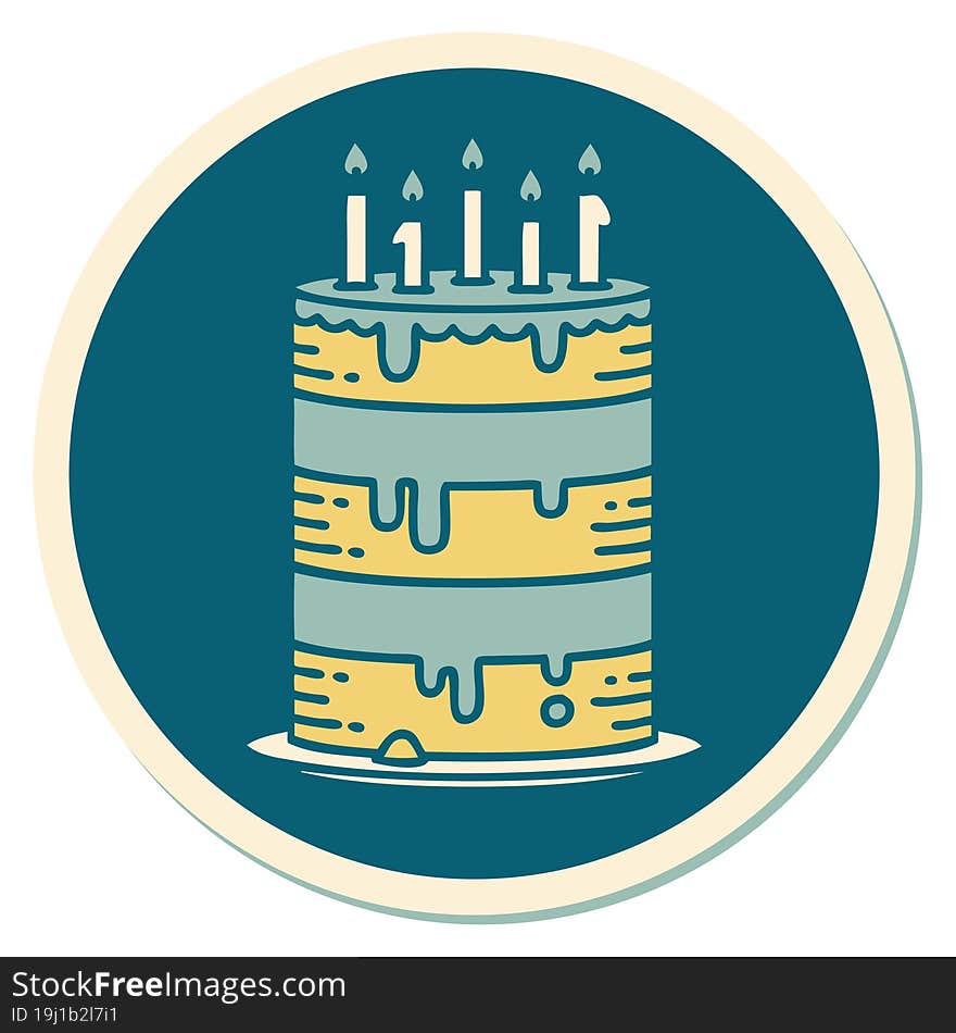 tattoo style sticker of a birthday cake