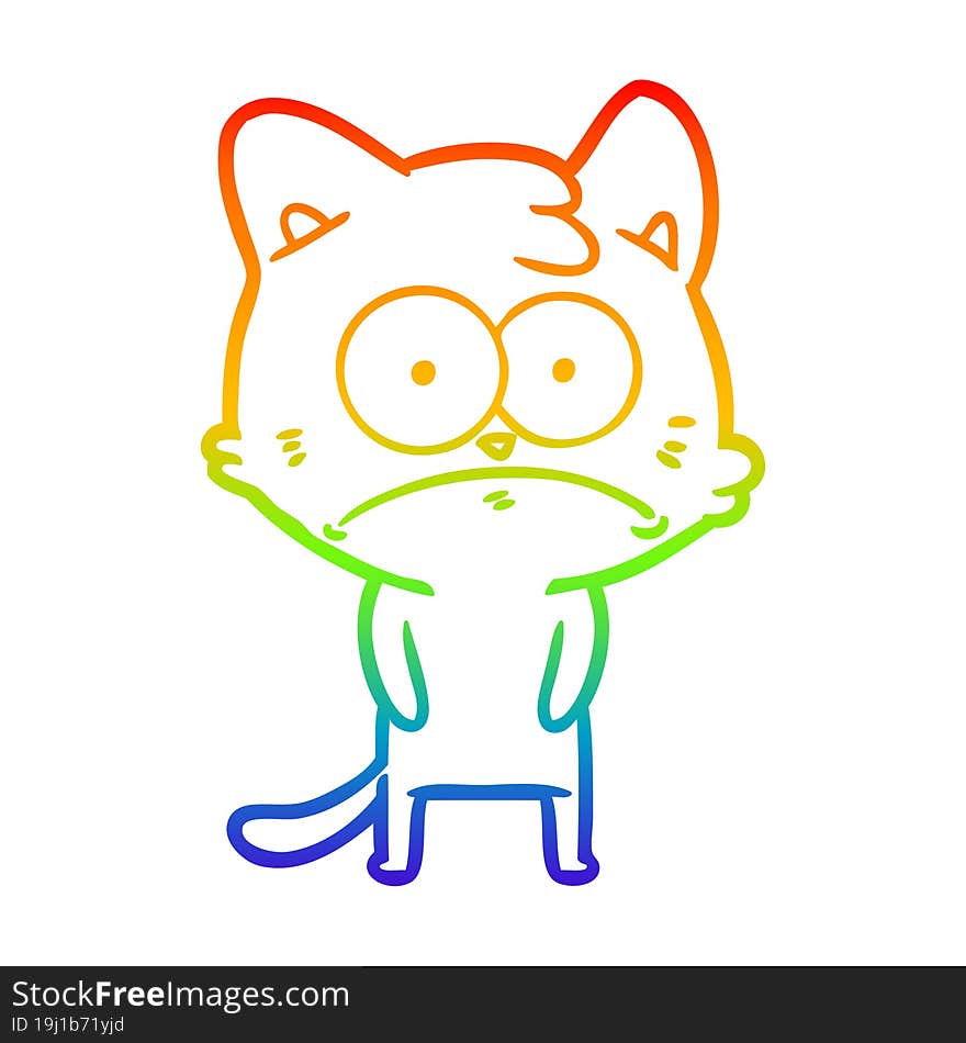 rainbow gradient line drawing of a cartoon nervous cat