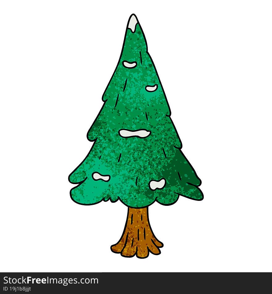 textured cartoon doodle single snow covered tree