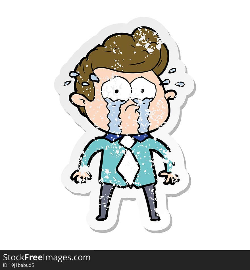 Distressed Sticker Of A Cartoon Crying Man