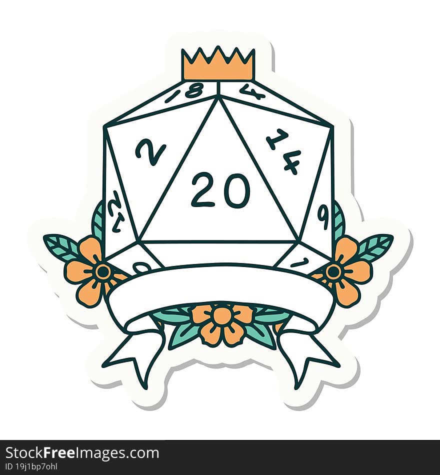 natural 20 critical hit D20 dice roll sticker