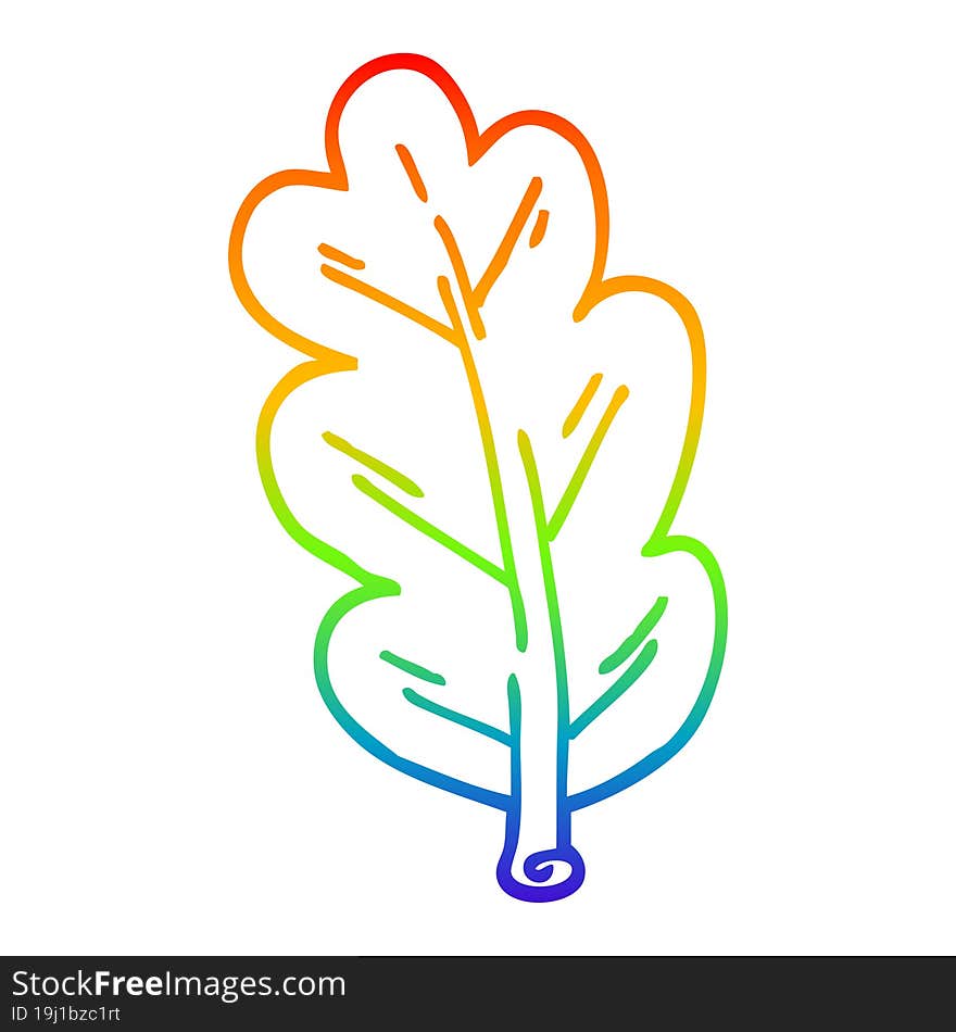 rainbow gradient line drawing of a cartoon leaf