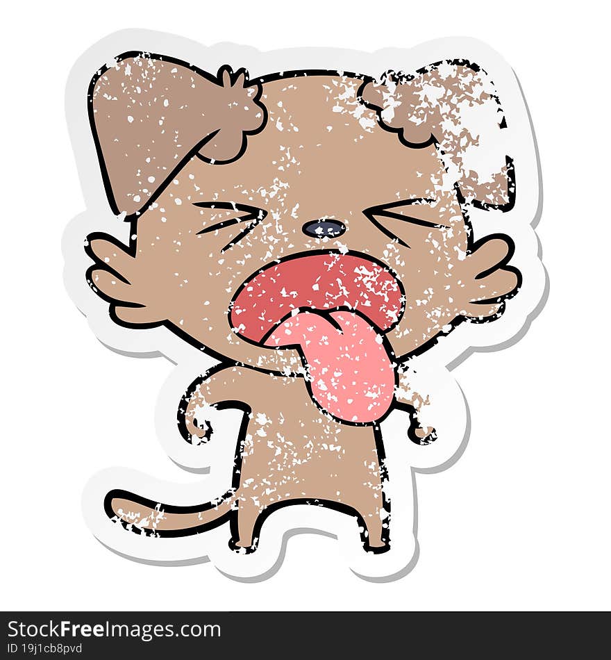 distressed sticker of a cartoon disgusted dog