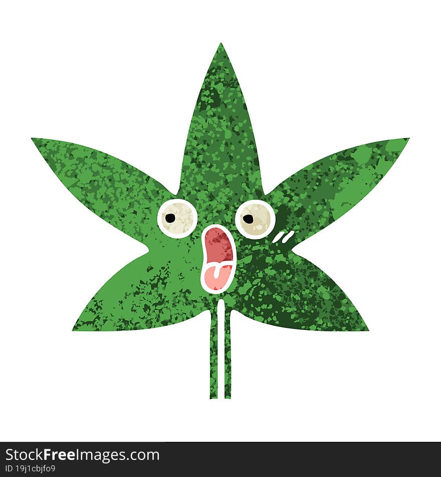 retro illustration style cartoon marijuana leaf