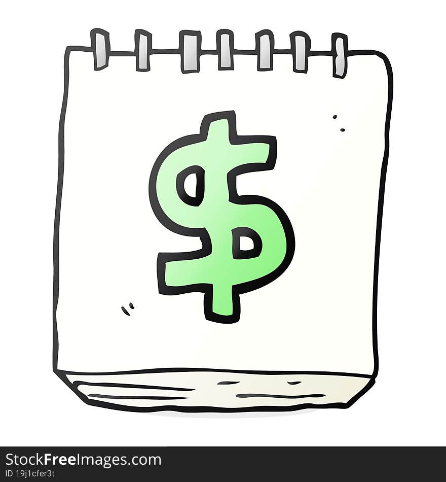 cartoon note pad with dollar symbol