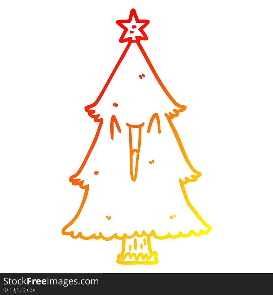 warm gradient line drawing of a christmas tree