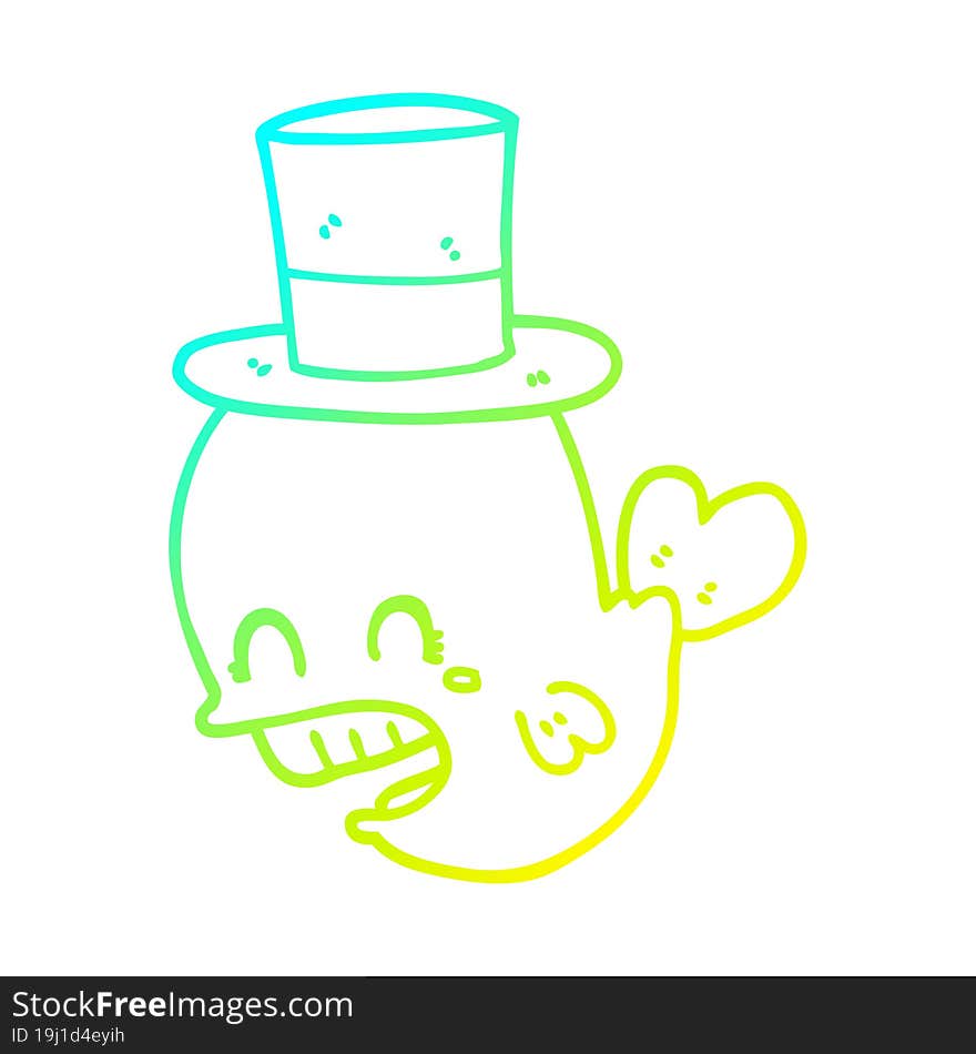 cold gradient line drawing cartoon whale wearing hat