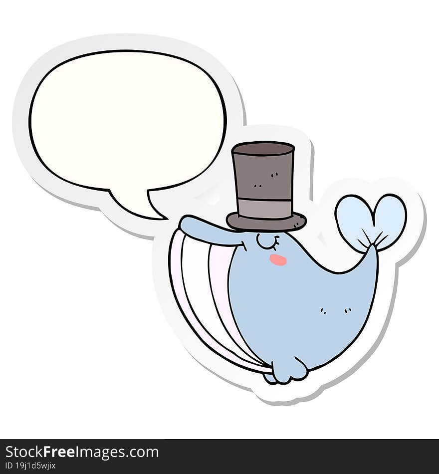 cartoon whale and top hat and speech bubble sticker