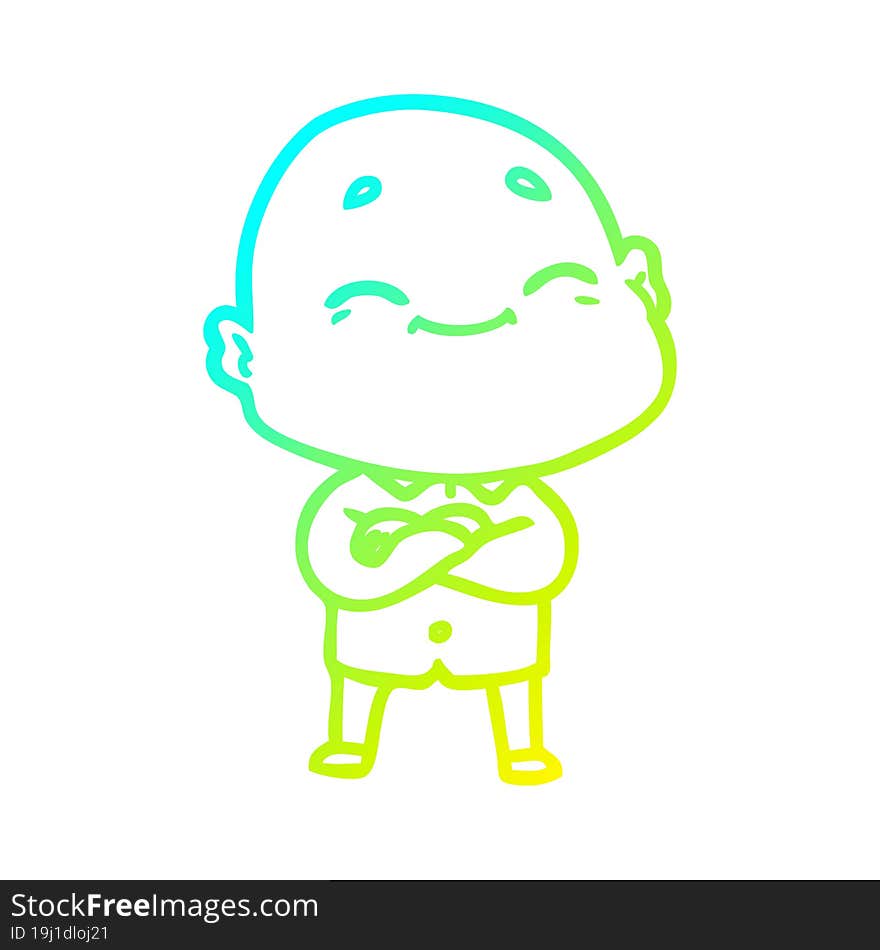 cold gradient line drawing cartoon happy bald man