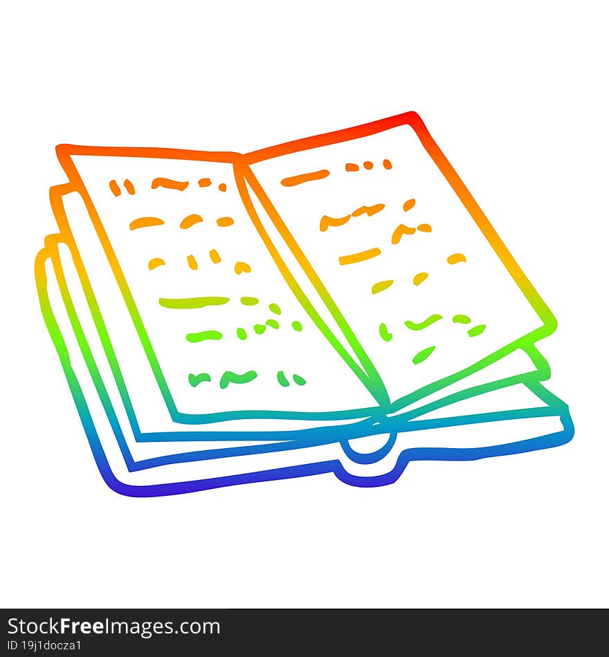 rainbow gradient line drawing of a cartoon reading book