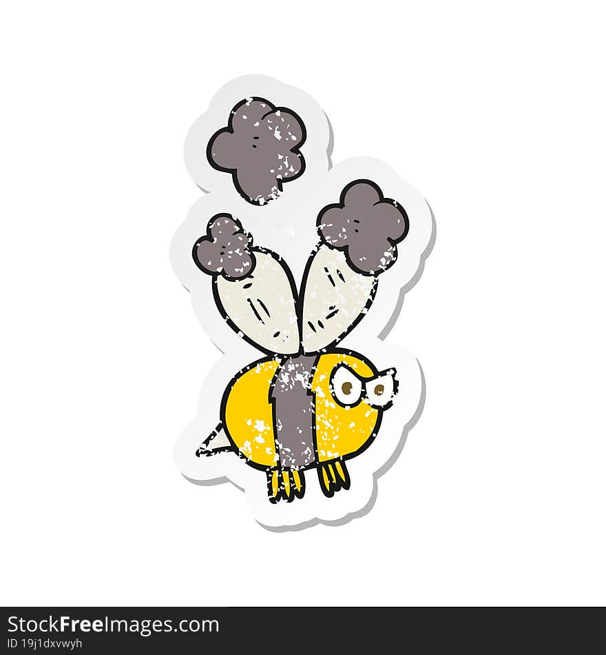 retro distressed sticker of a cartoon angry bee