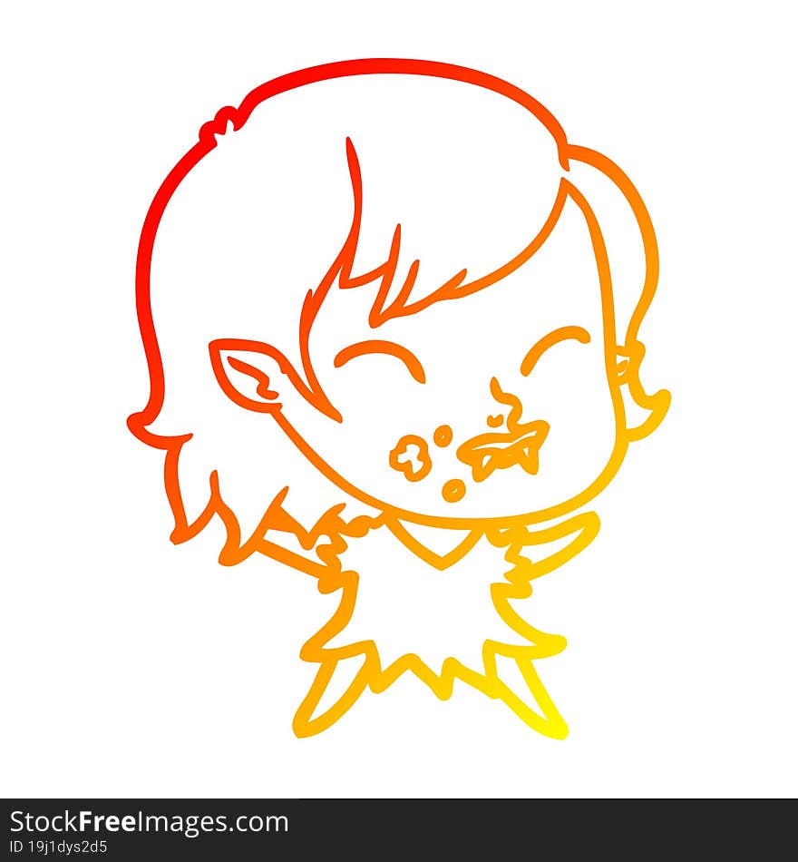 warm gradient line drawing cartoon vampire girl with blood on cheek