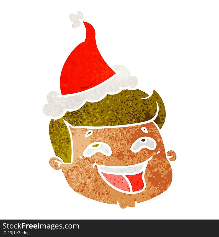 happy retro cartoon of a male face wearing santa hat