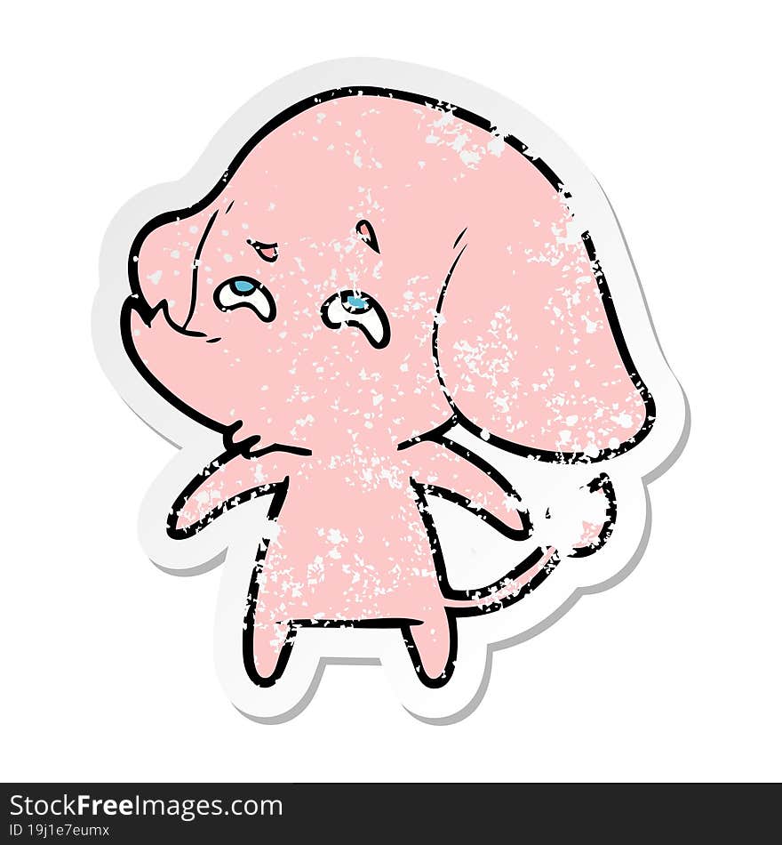 distressed sticker of a cartoon elephant remembering