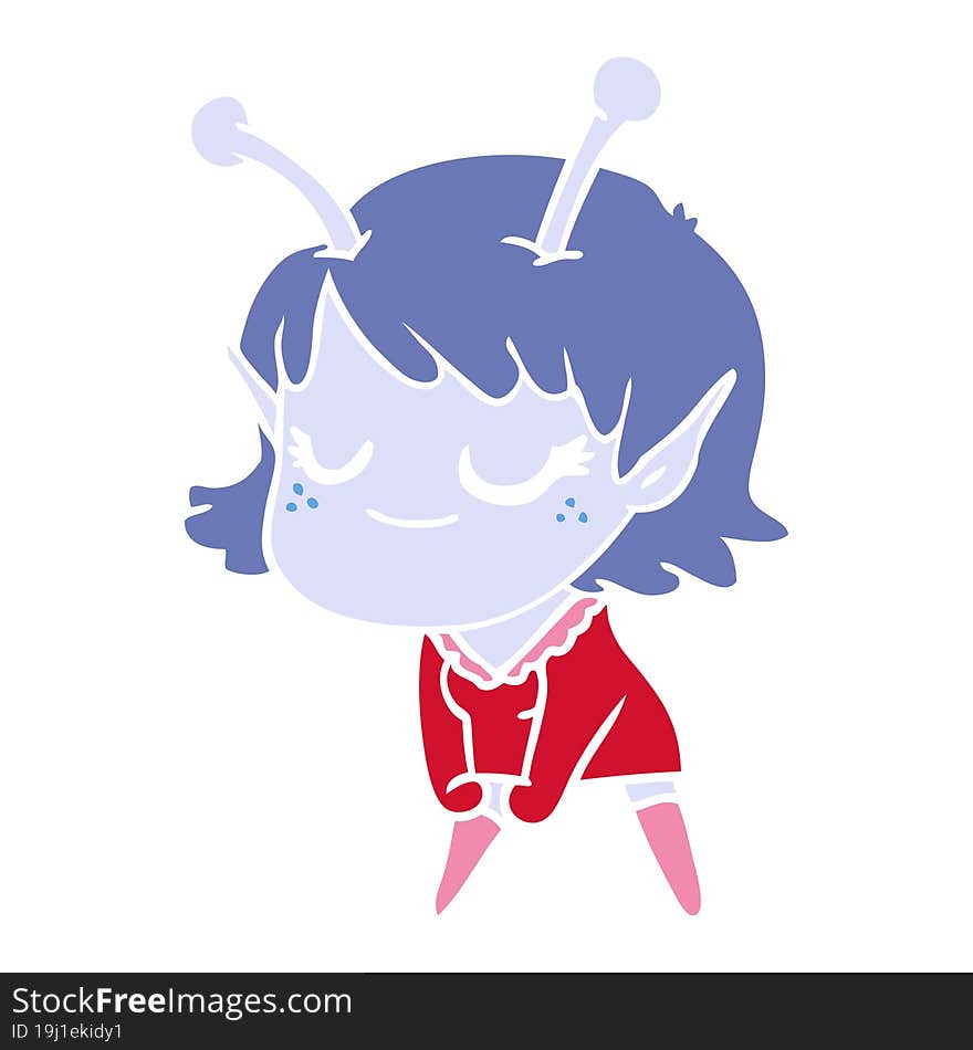 smiling alien girl flat color style cartoon