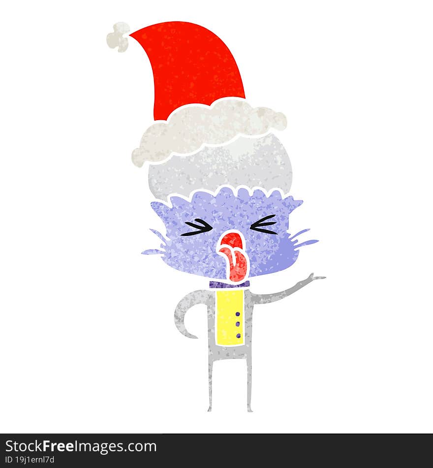 disgusted retro cartoon of a alien wearing santa hat