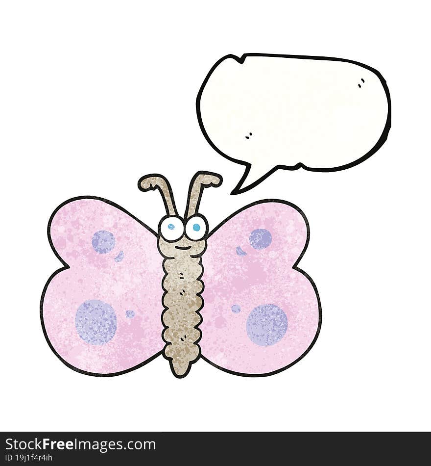 freehand speech bubble textured cartoon butterfly