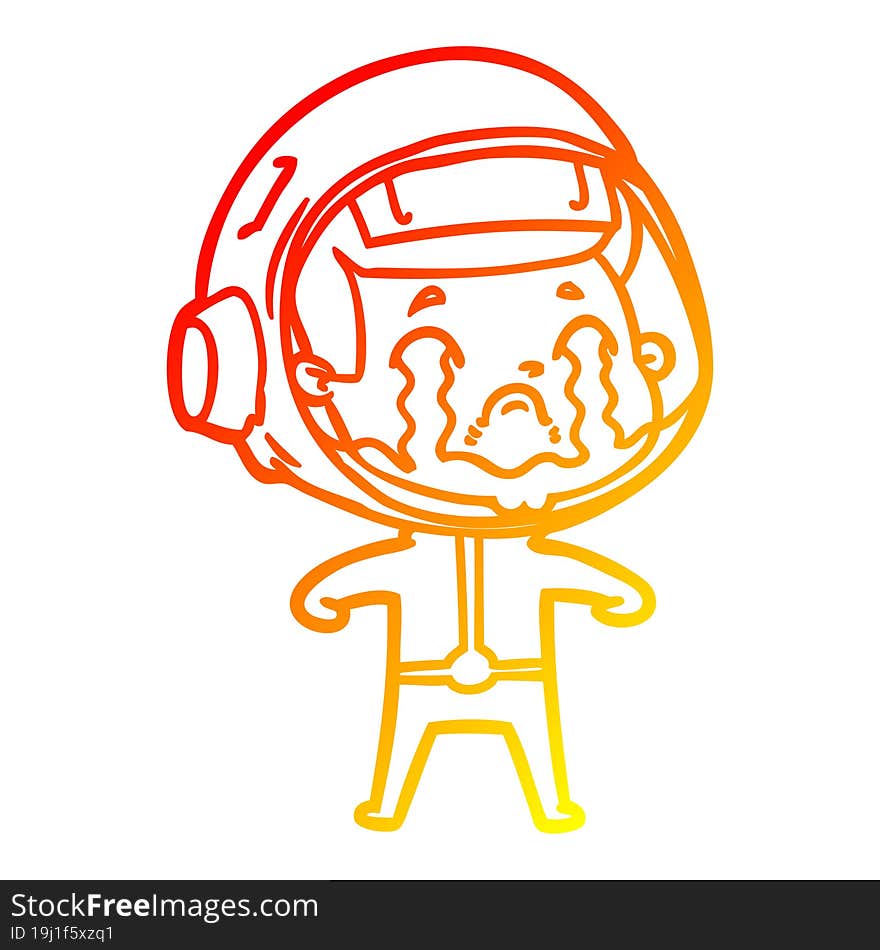 Warm Gradient Line Drawing Cartoon Crying Astronaut