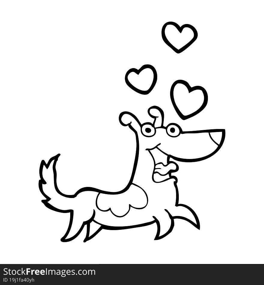 cartoon dog with love hearts