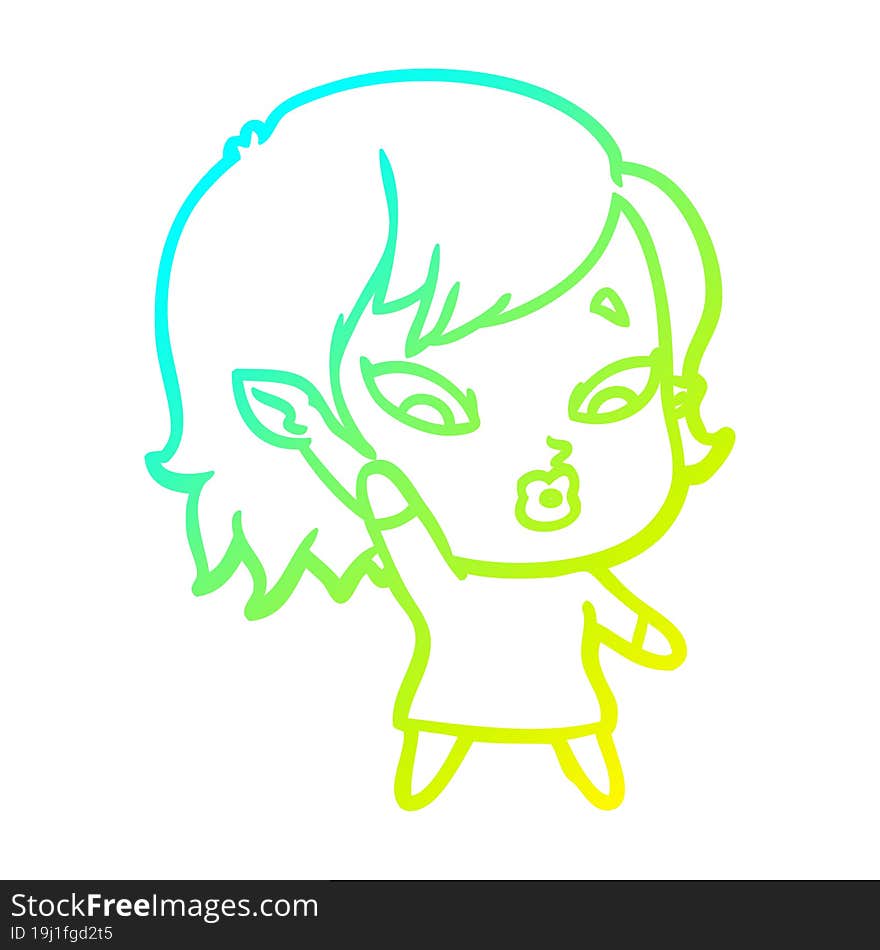 cold gradient line drawing cute cartoon vampire girl