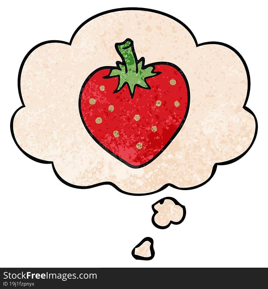 cartoon strawberry with thought bubble in grunge texture style. cartoon strawberry with thought bubble in grunge texture style