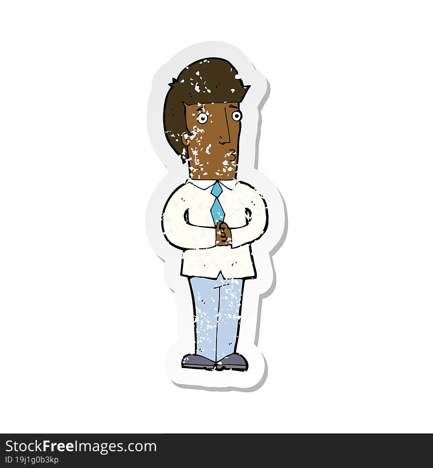 retro distressed sticker of a cartoon nervous man