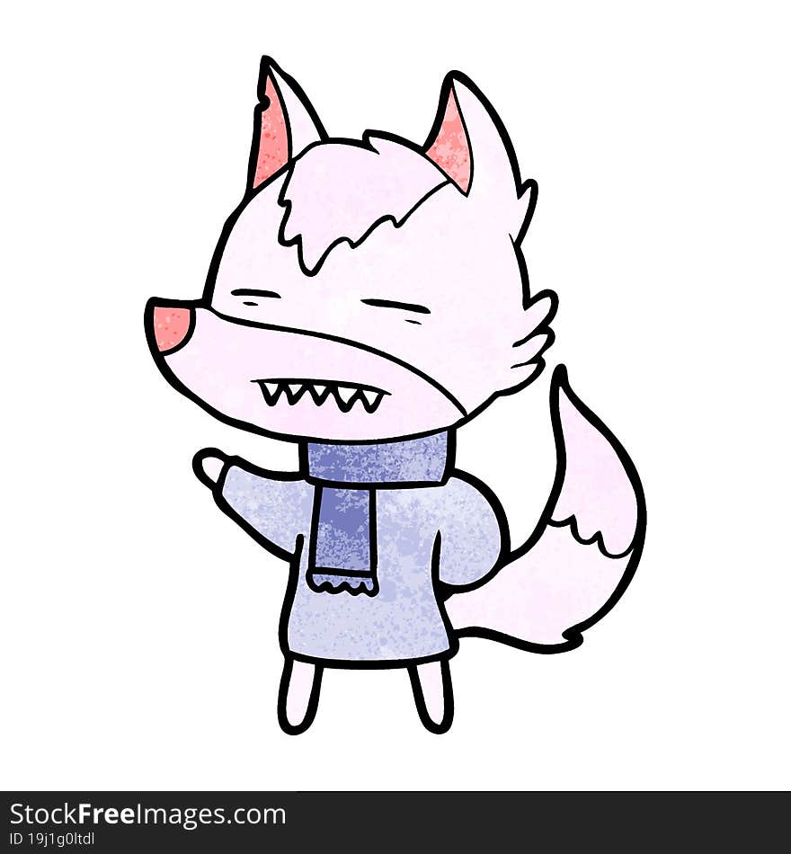 cartoon wolf in winter clothes. cartoon wolf in winter clothes