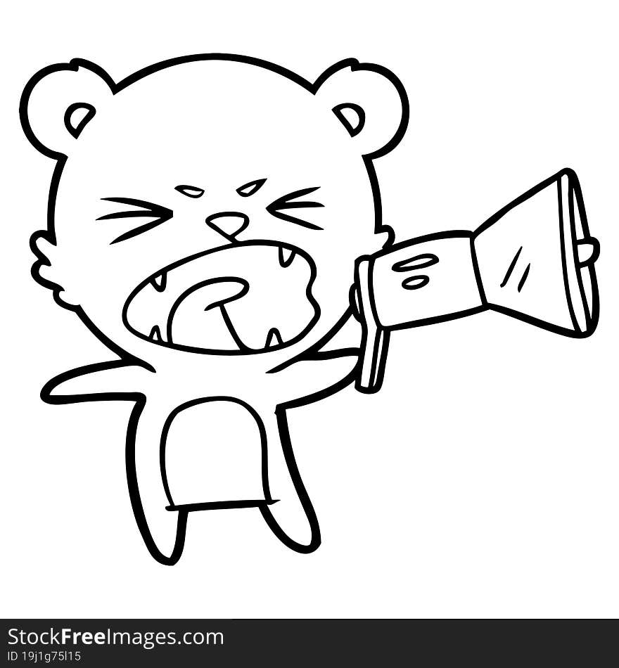 angry cartoon bear shouting into megaphone. angry cartoon bear shouting into megaphone