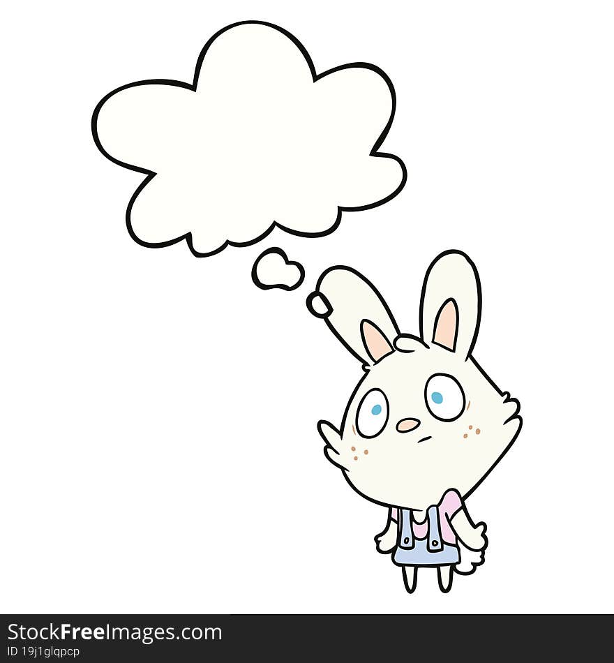 cartoon rabbit shrugging shoulders with thought bubble