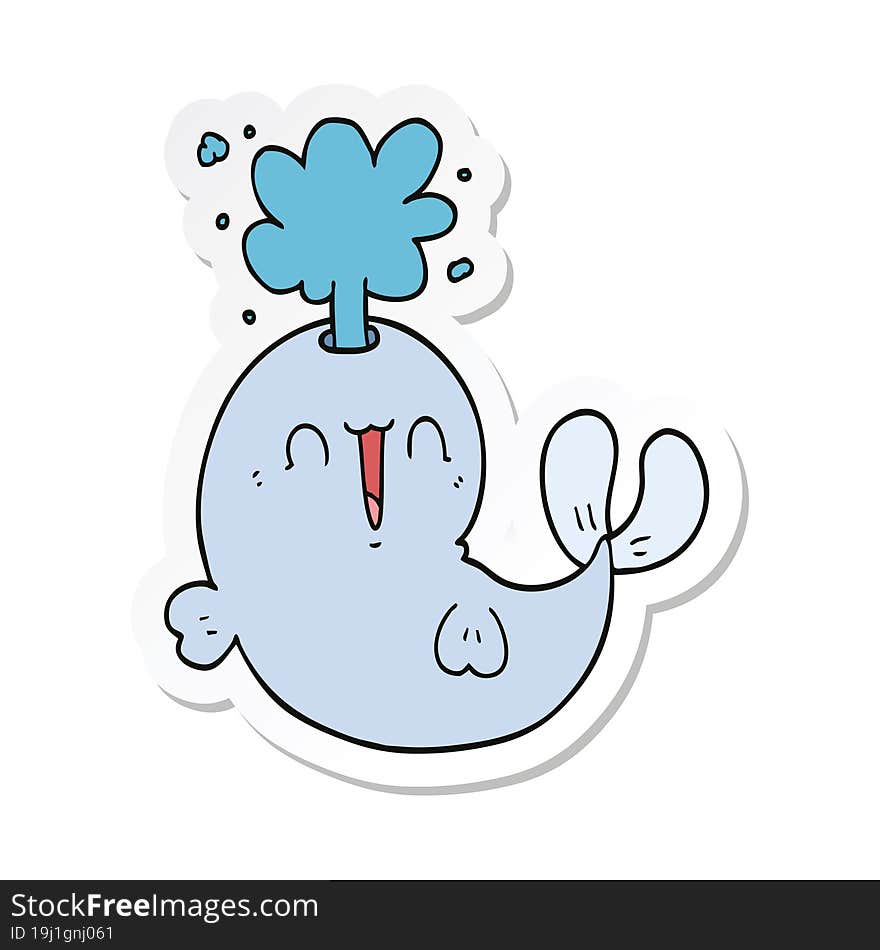 Sticker Of A Cartoon Whale Spouting Water