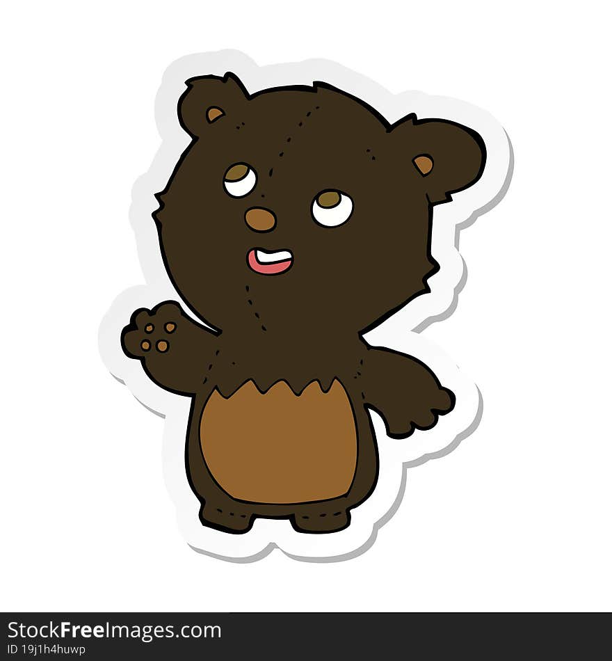 Sticker Of A Cartoon Happy Little Teddy Black Bear