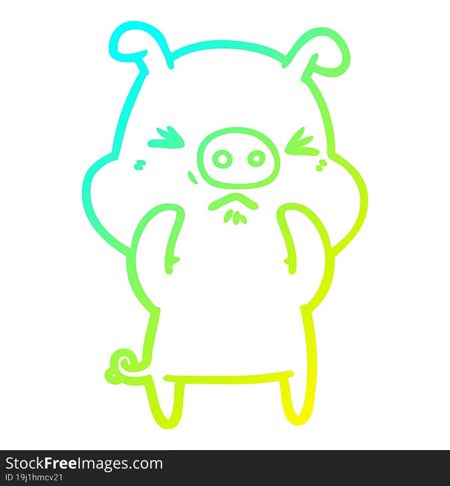 Cold Gradient Line Drawing Cartoon Angry Pig