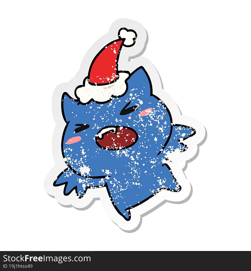 hand drawn christmas distressed sticker cartoon of kawaii bat