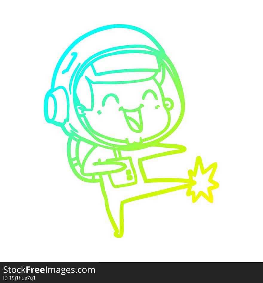 cold gradient line drawing of a happy cartoon astronaut