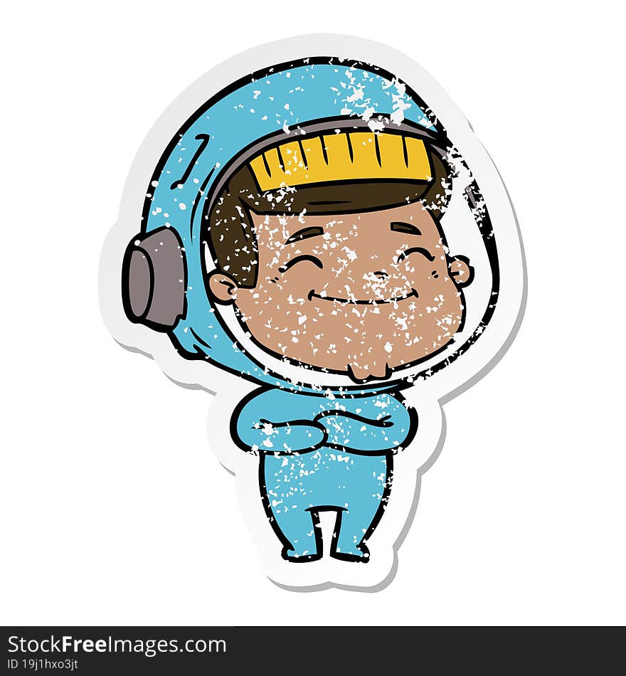 Distressed Sticker Of A Happy Cartoon Astronaut