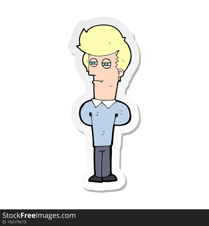 sticker of a cartoon jaded man