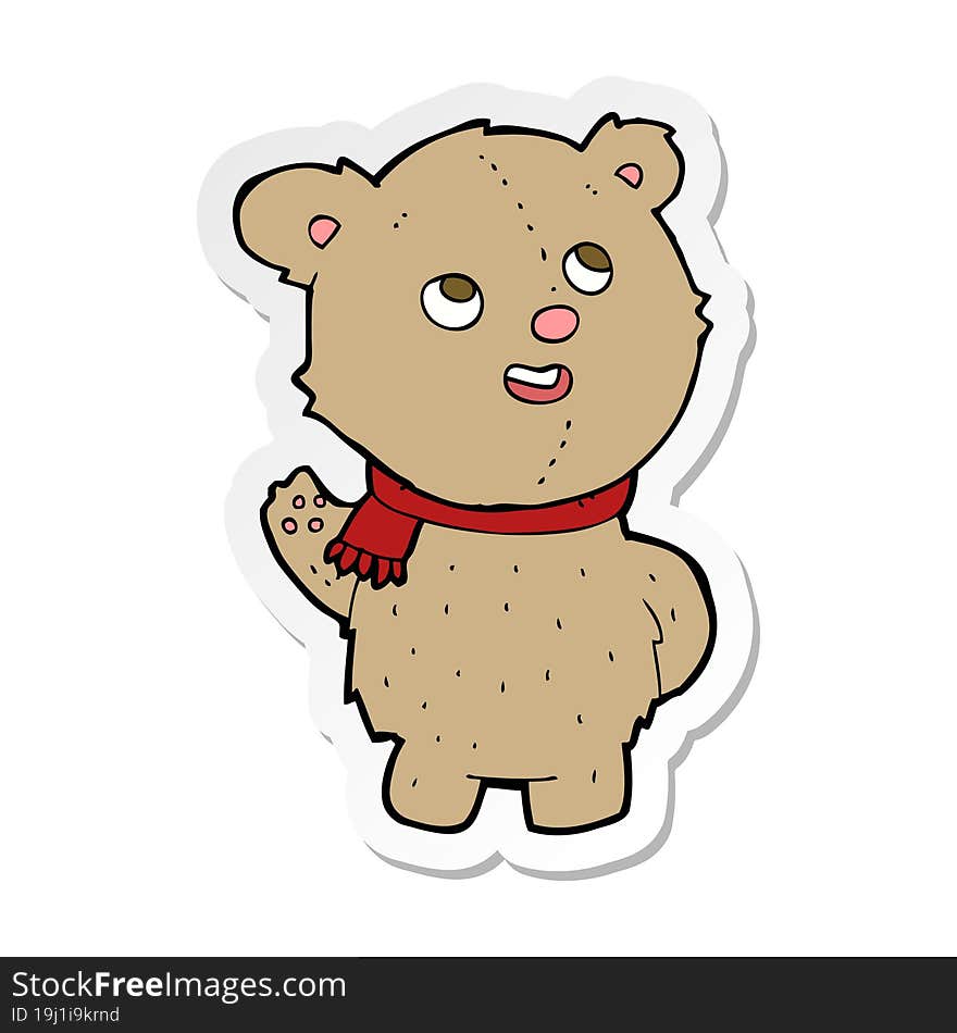 sticker of a cartoon cute teddy bear with scarf