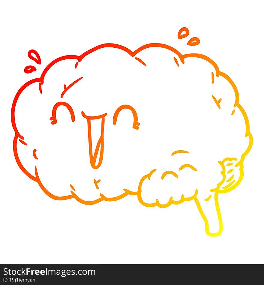 warm gradient line drawing cartoon brain laughing