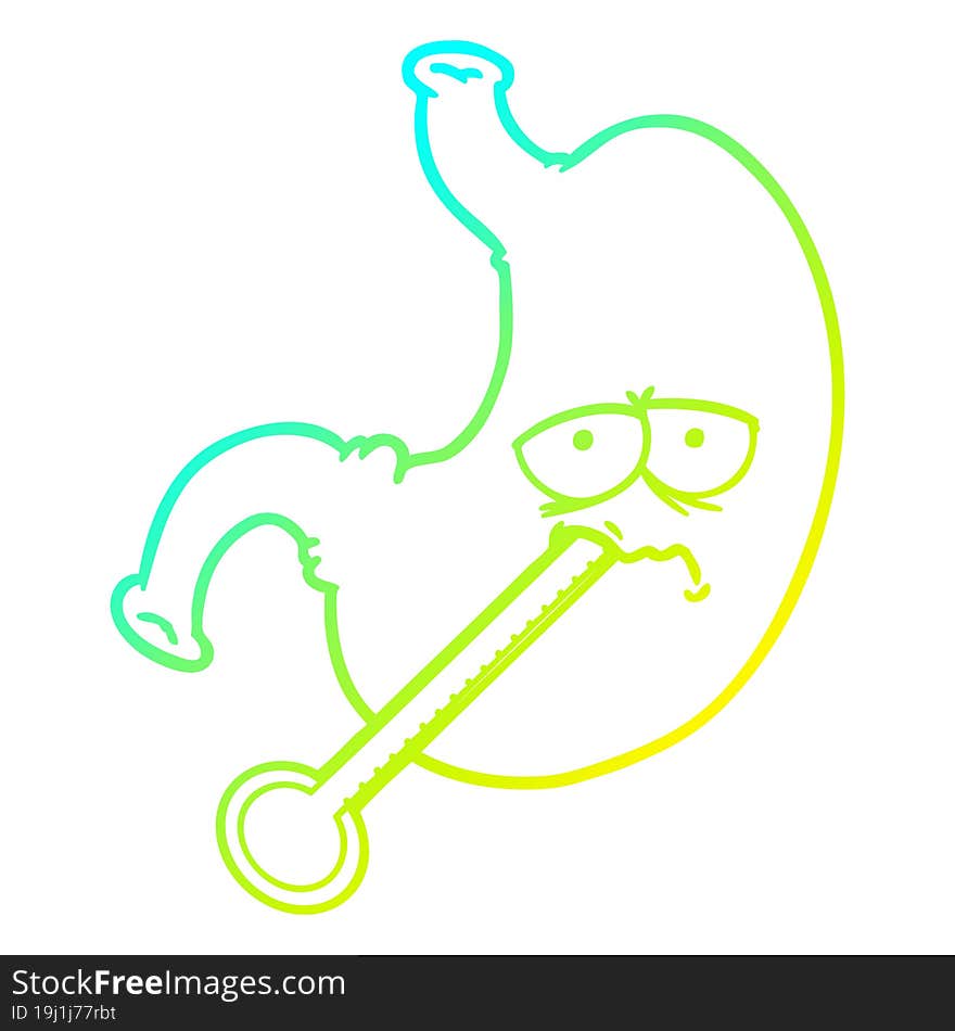 Cold Gradient Line Drawing Cartoon Upset Stomach