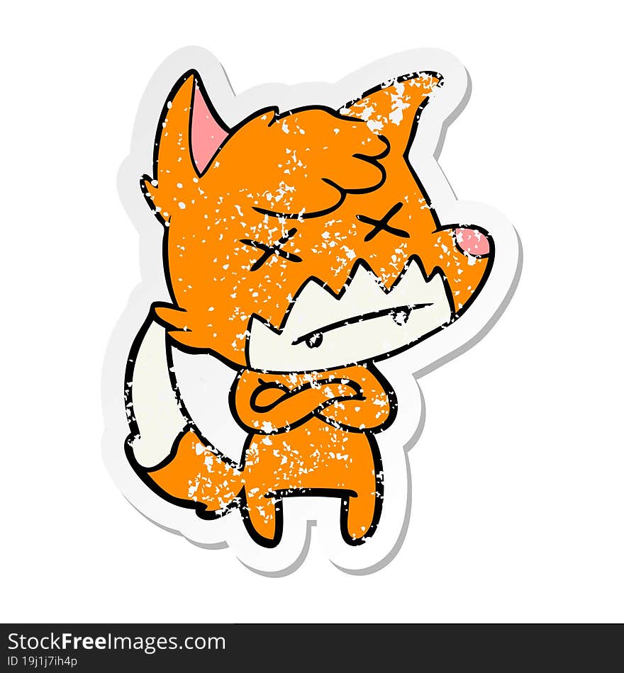 distressed sticker of a cartoon dead fox