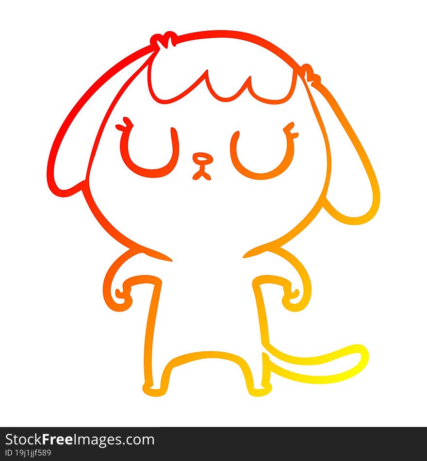 warm gradient line drawing of a cute cartoon dog