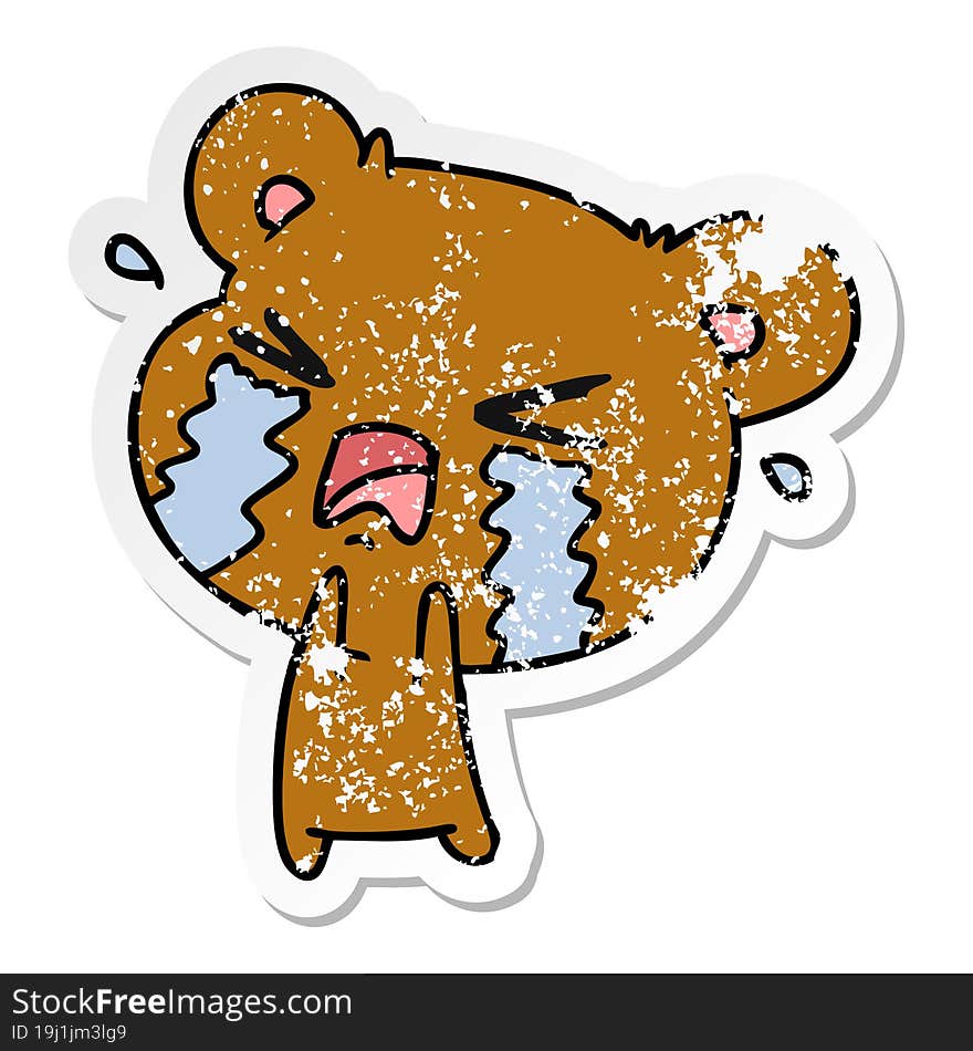 freehand drawn distressed sticker cartoon of a cute crying bear