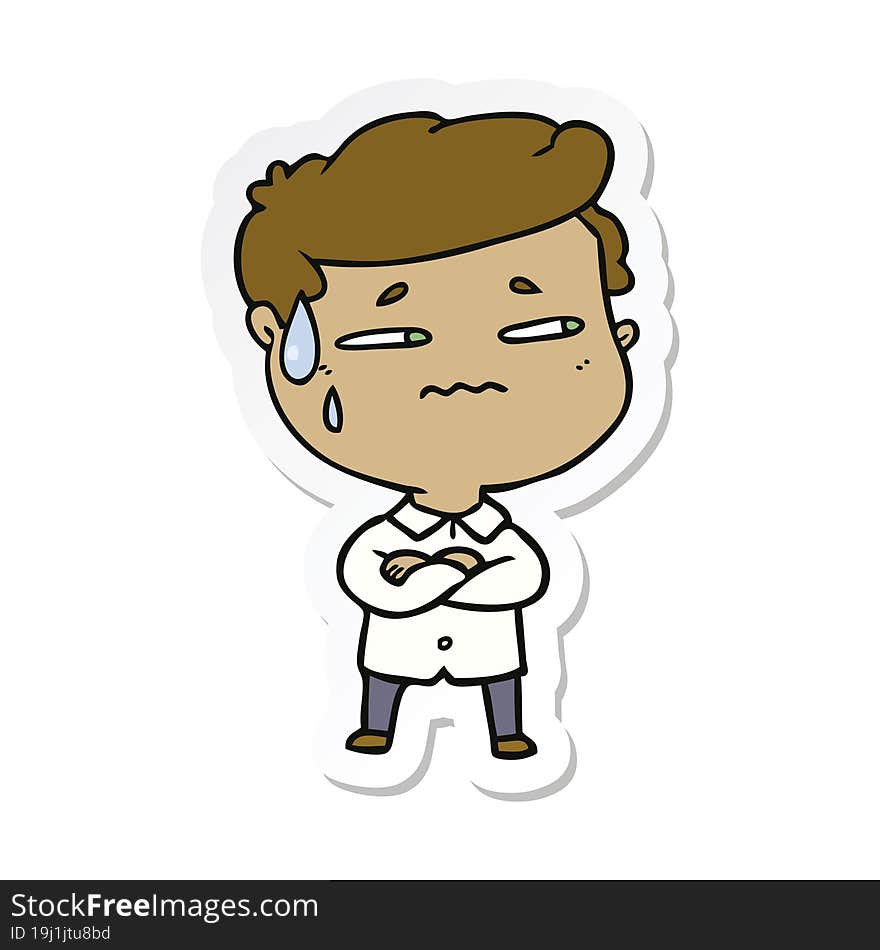 sticker of a cartoon anxious man